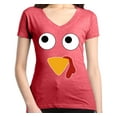 thumbnail image 1 of Shop4Ever Women's Turkey Face Thanksgiving Slim Fit V-Neck T-Shirt Small Heather Red, 1 of 5