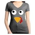thumbnail image 1 of Shop4Ever Women's Turkey Face Thanksgiving Slim Fit V-Neck T-Shirt XX-Large Heather Charcoal, 1 of 5