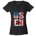 thumbnail image 1 of Shop4Ever Women's US EH American Canadian Flag Humor Slim Fit V-Neck T-Shirt Large Black, 1 of 5