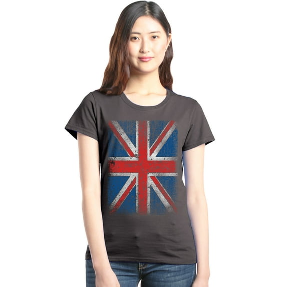 Shop4Ever Women's Union Jack British Flag UK Graphic T-Shirt Small Charcoal