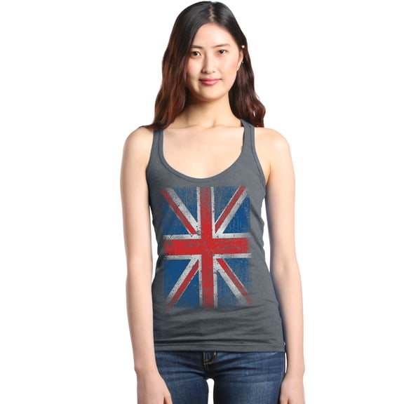 Shop4Ever Women's Union Jack British Flag UK Racerback Tank Top Small Charcoal