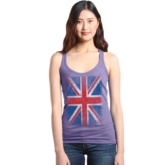 Shop4Ever Women's Union Jack British Flag UK Racerback Tank Top Small Purple