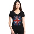 thumbnail image 1 of Shop4Ever Women's Union Jack British Flag UK Slim Fit V-Neck T-Shirt X-Small Black, 1 of 5