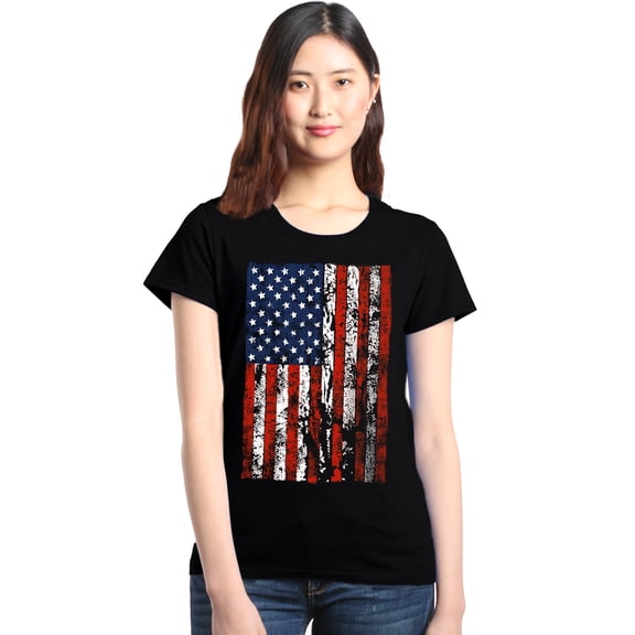 Shop4Ever Women's United States of America Flag USA 4th of July Graphic T-Shirt Small Black
