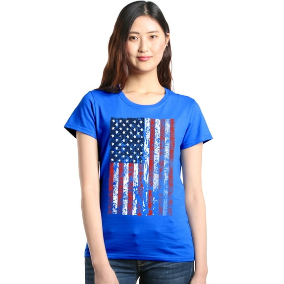 Shop4Ever Women's United States of America Flag USA 4th of July Graphic T-Shirt XX-Large Royal Blue