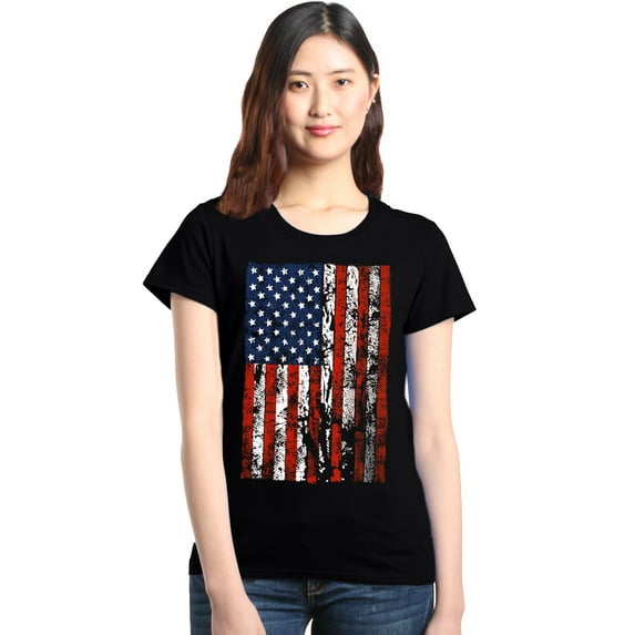 Shop4Ever Women's United States of America Flag USA 4th of July Graphic T-Shirt XXX-Large Black