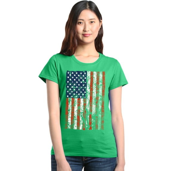 Shop4Ever Women's United States of America Flag USA 4th of July Graphic T-Shirt XXX-Large Irish Green