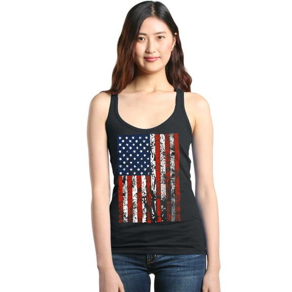 Shop4Ever Women's United States of America Flag USA 4th of July Racerback Tank Top Large Black