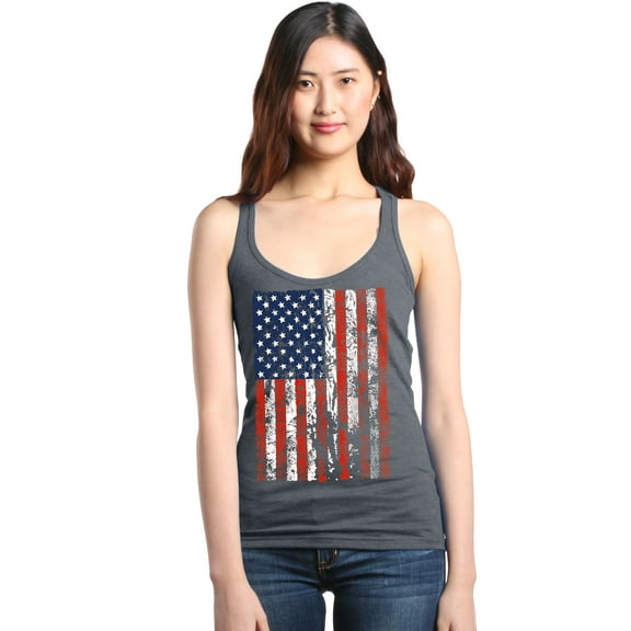 Shop4Ever Women's United States of America Flag USA 4th of July Racerback Tank Top X-Large Charcoal