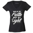 thumbnail image 1 of Shop4Ever Women's Walk by Faith Not by Sight 2 Corinthians 5:7 Slim Fit V-Neck T-Shirt Medium Black, 1 of 5