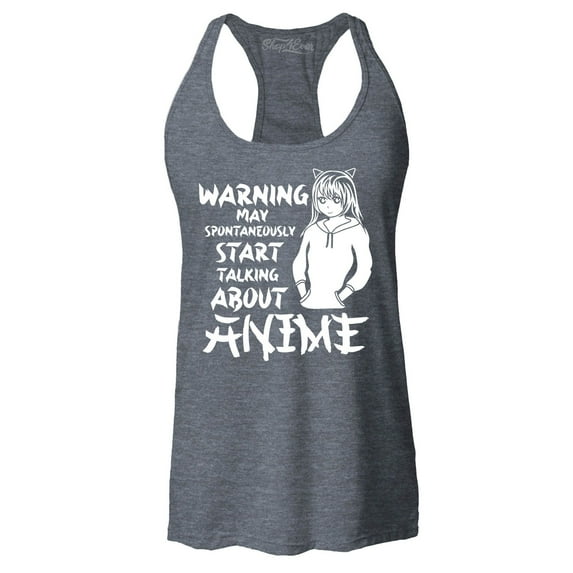 Shop4Ever Women's Warning May Start Spontaneously Talking About Anime Racerback Tank Top Medium Charcoal