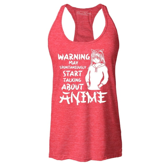 Shop4Ever Women's Warning May Start Spontaneously Talking About Anime Racerback Tank Top Medium Red