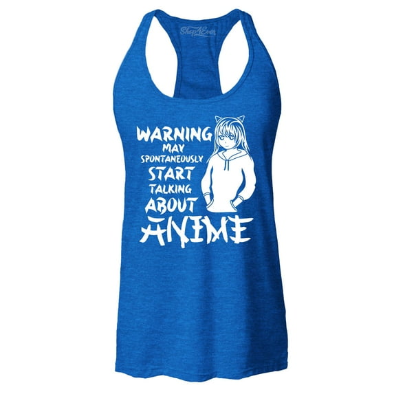 Shop4Ever Women's Warning May Start Spontaneously Talking About Anime Racerback Tank Top Medium Royal Blue
