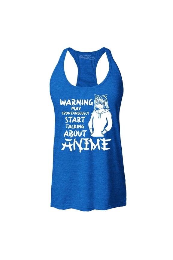 Women's Warning May Start Spontaneously Talking About Anime Racerback Tank Top X-Small Royal Blue