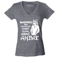 thumbnail image 1 of Shop4Ever Women's Warning May Start Spontaneously Talking About Anime Slim Fit V-Neck T-Shirt XX-Large Heather Charcoal, 1 of 5