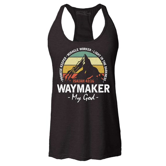 Shop4Ever Women's Waymaker My God Isaiah 42:16 Racerback Tank Top Large Black