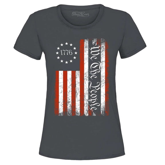 Shop4Ever Women's We The People American Flag Graphic T-Shirt Large Charcoal