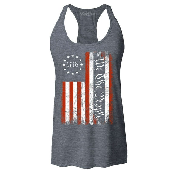 Shop4Ever Women's We The People American Flag Racerback Tank Top Large Charcoal