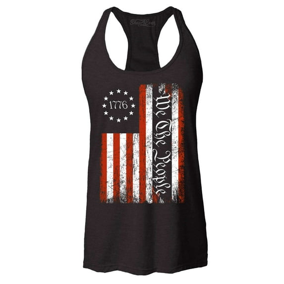 Shop4Ever Women's We The People American Flag Racerback Tank Top Medium Black