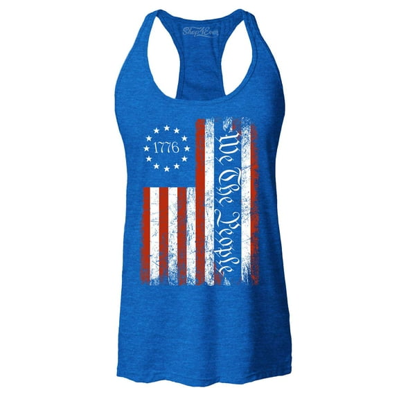 Shop4Ever Women's We The People American Flag Racerback Tank Top X-Small Royal Blue