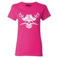 thumbnail image 1 of Shop4Ever Women's White Pirate Captain Skull with Scimitars Graphic T-Shirt Large Heliconia Pink, 1 of 5