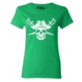 thumbnail image 1 of Shop4Ever Women's White Pirate Captain Skull with Scimitars Graphic T-Shirt XX-Large Irish Green, 1 of 5