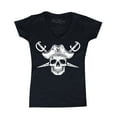 thumbnail image 1 of Shop4Ever Women's White Pirate Captain Skull with Scimitars Slim Fit V-Neck T-Shirt Large Black, 1 of 5