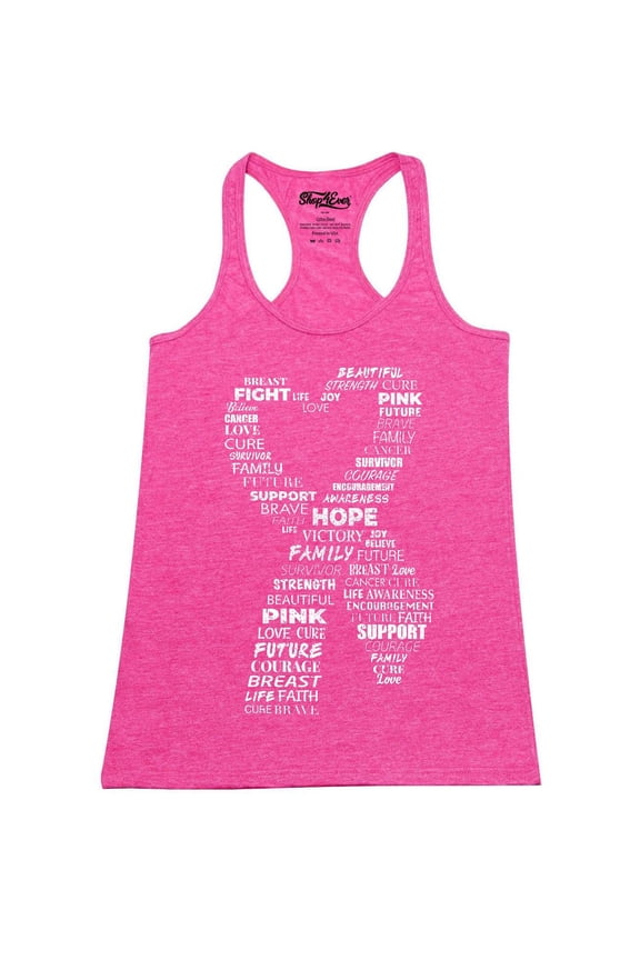 Women's White Ribbon Heart Montage Cloud Breast Cancer Racerback Tank Top Small Fuchsia