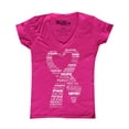 thumbnail image 1 of Shop4Ever Women's White Ribbon Heart Montage Cloud Breast Cancer Slim Fit V-Neck T-Shirt Large Pink, 1 of 5