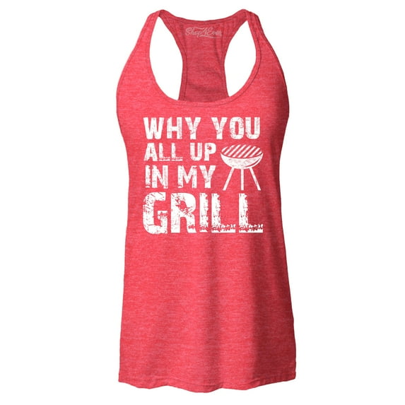 Shop4Ever Women's Why You All Up in My Grill Funny BBQ Racerback Tank Top XX-Large Red