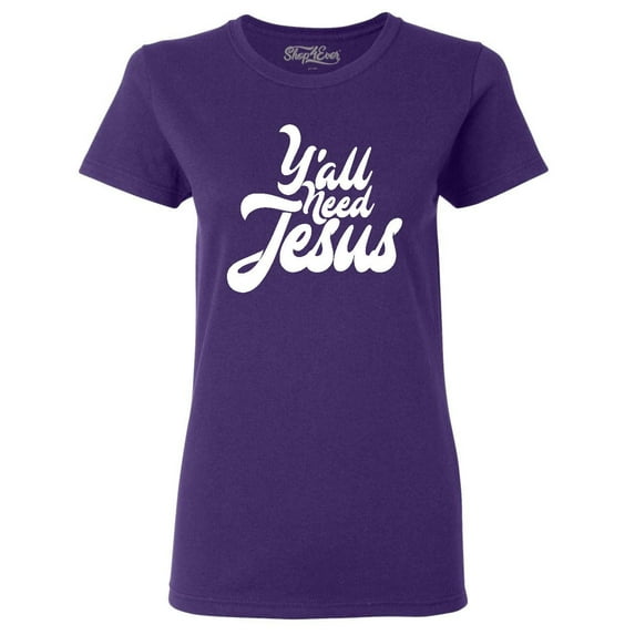 Shop4Ever Women's Y'all Need Jesus Graphic T-Shirt X-Large Purple
