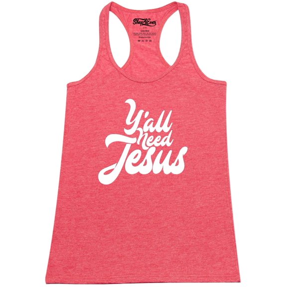 Shop4Ever Women's Y'all Need Jesus Racerback Tank Top Medium Red