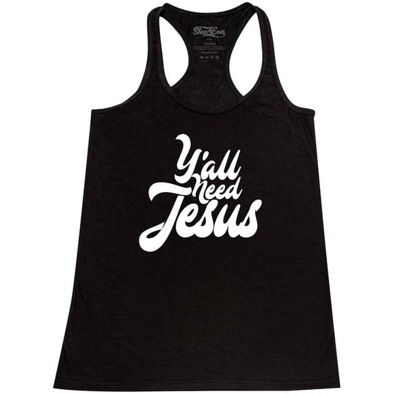 Shop4Ever Women's Y'all Need Jesus Racerback Tank Top Small Black