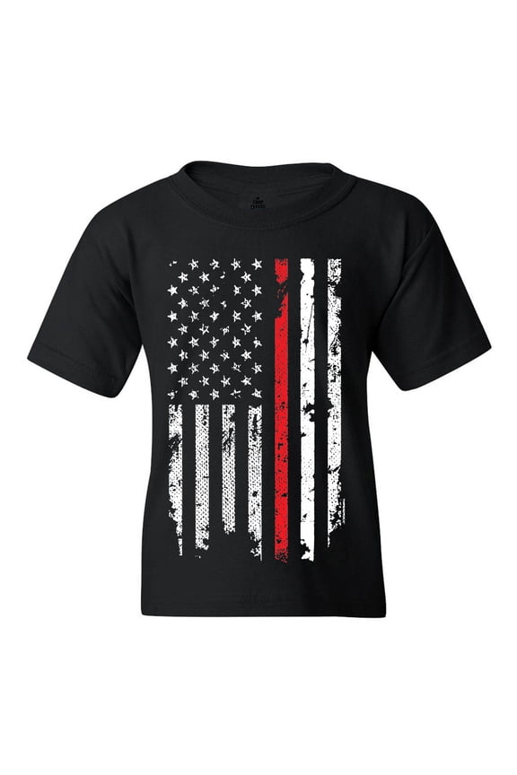 Youth American Flag Red Line Patriotic 4th of July Graphic Youth T-Shirt