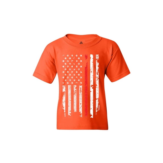 Shop4Ever Youth American Flag Red Line Patriotic 4th of July Graphic Youth T-Shirt