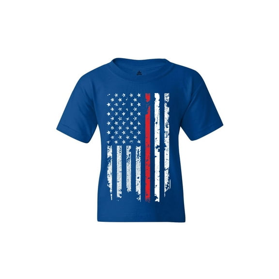 Shop4Ever Youth American Flag Red Line Patriotic 4th of July Graphic Youth T-Shirt