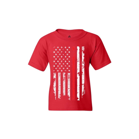 Shop4Ever Youth American Flag Red Line Patriotic 4th of July Graphic Youth T-Shirt