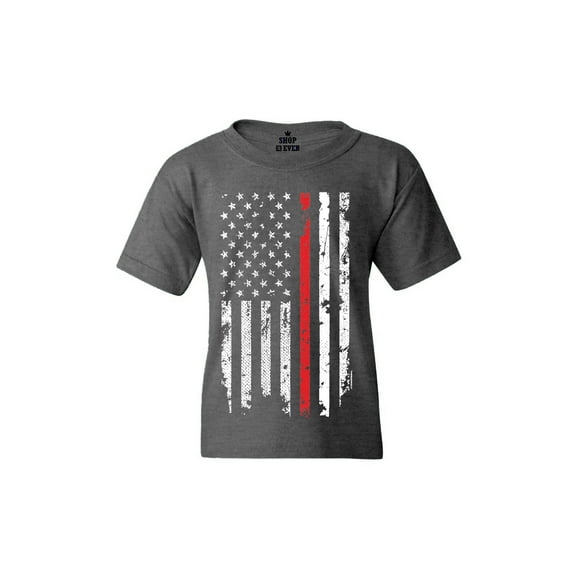 Shop4Ever Youth American Flag Red Line Patriotic 4th of July Graphic Youth T-Shirt