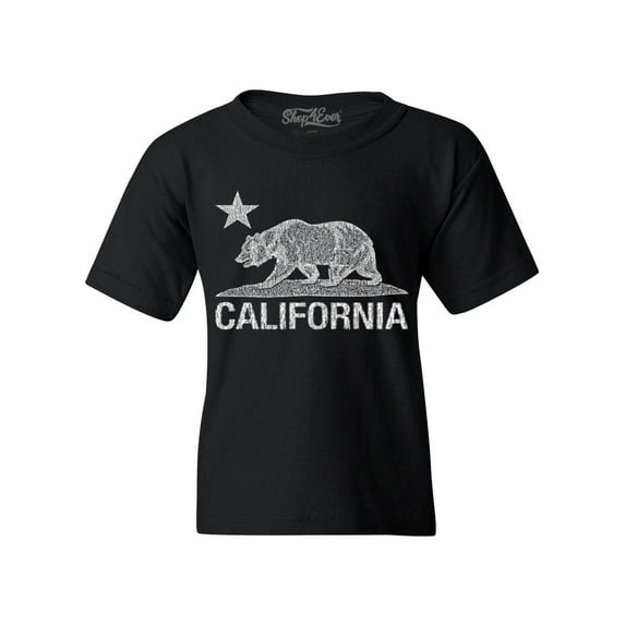 Shop4Ever Youth California Vintage Bear Graphic Youth T-Shirt Small Black