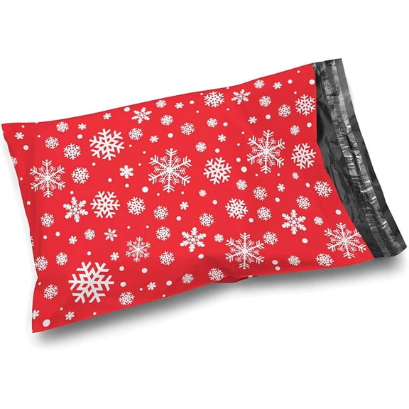Shop4Mailers 10 x 13 Christmas Snowflake Winter Holiday Poly Mailer Bags Red Waterproof Shipping Mailing Envelopes 2 Mil – Permanent Adhesive Seal (300 Pack, Snowflake)