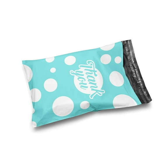 Shop4Mailers 10 x 13 Glossy Thank You Polka Dot Teal Poly Bag Mailer Envelopes 2 Mil 100 Pack
