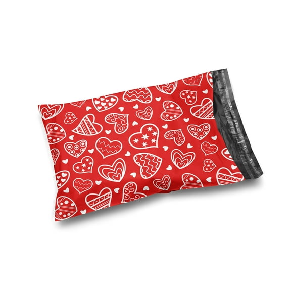 Shop4Mailers 100 10 x 13 Glossy Hearts Poly Bag Mailer Envelopes 2 Mil 100 Pack