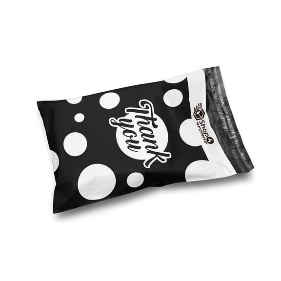 Shop4Mailers 10x13 Black and White Polka Dot Thank You Poly Bag Mailer Envelopes 2 Mil (100 Pack, Black)
