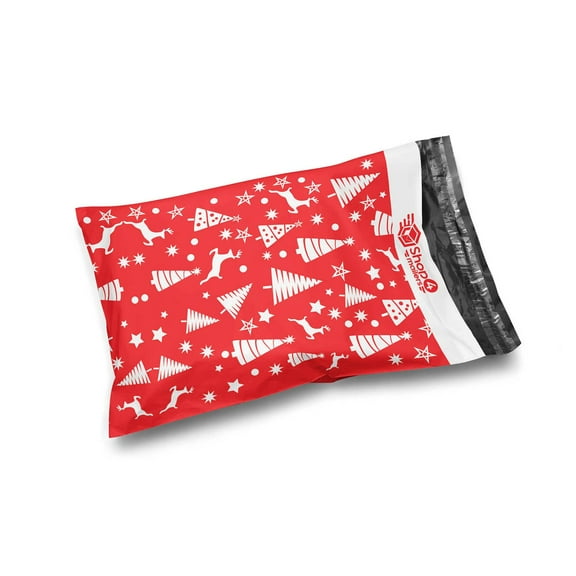 Shop4Mailers 10x13 Christmas Tree Red and White Holiday Poly Bag Mailer Envelopes 2 Mil (100 Pack, Red Tree)