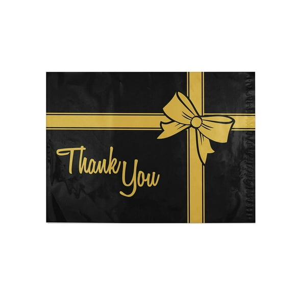 Shop4Mailers 10x13 Thank You Christmas Gift with Bow Black and Gold Holiday Poly Bag Mailer Envelopes 2 Mil (100 Pack, Black Gift)