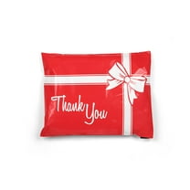 Shop4Mailers 10x13 Thank You Christmas Gift with Bow Red and White Holiday Poly Bag Mailer Envelopes 2 Mil (100 Pack, Red Gift)
