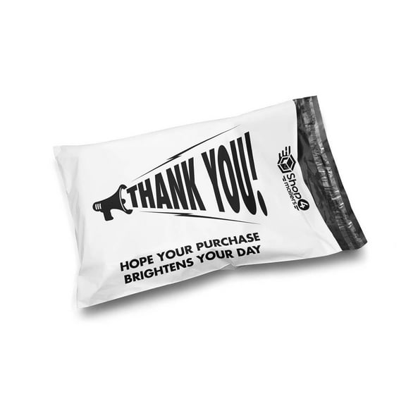 Shop4Mailers 10x13 Thank You Megaphone Hope Your Purchase Brightens Your Day Poly Bag Mailer Envelopes 2 Mil (100 Pack, White)