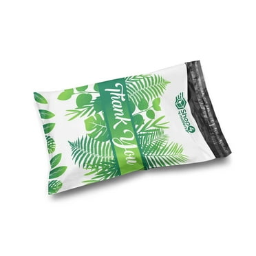 Shop4Mailers 10x13 Thank You Tropical Palm Leaves Banana Leaf White Poly Bag Mailer Envelopes 2 Mil (100 Pack, White)