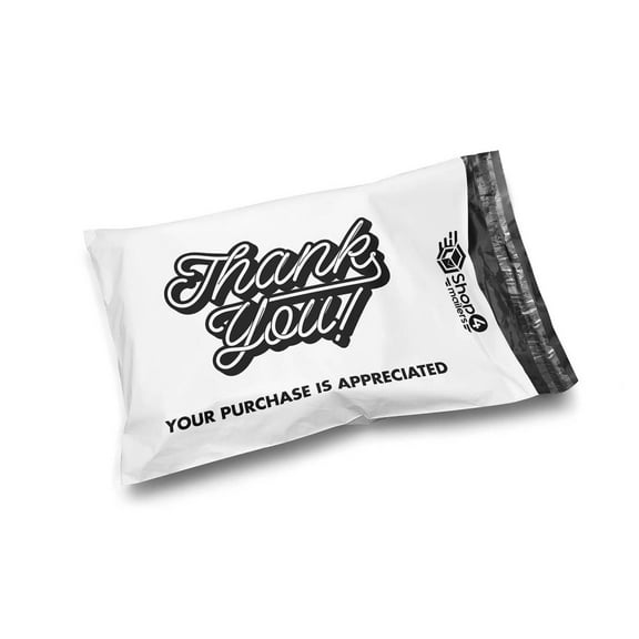 Shop4Mailers 10x13 Thank You! Your Purchase is Appreciated Poly Bag Mailer Envelopes 2 Mil (100 Pack, White)