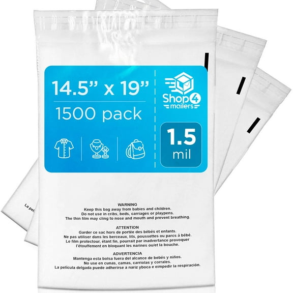 Shop4Mailers 14.5 x 19 Suffocation Warning Clear Plastic Self Seal Poly Bags 1.5 Mil 1500 Pack